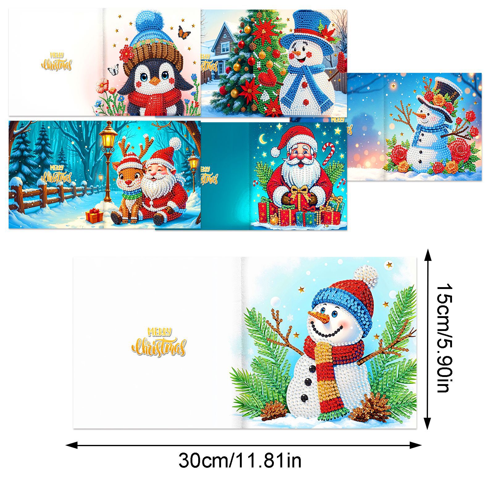 Explosiones transfronterizas de Navidad multiserie de tarjetas de felicitación puntuales hechas a mano 9 conjuntos de sobre de diamante 6 conjuntos de dibujos animados