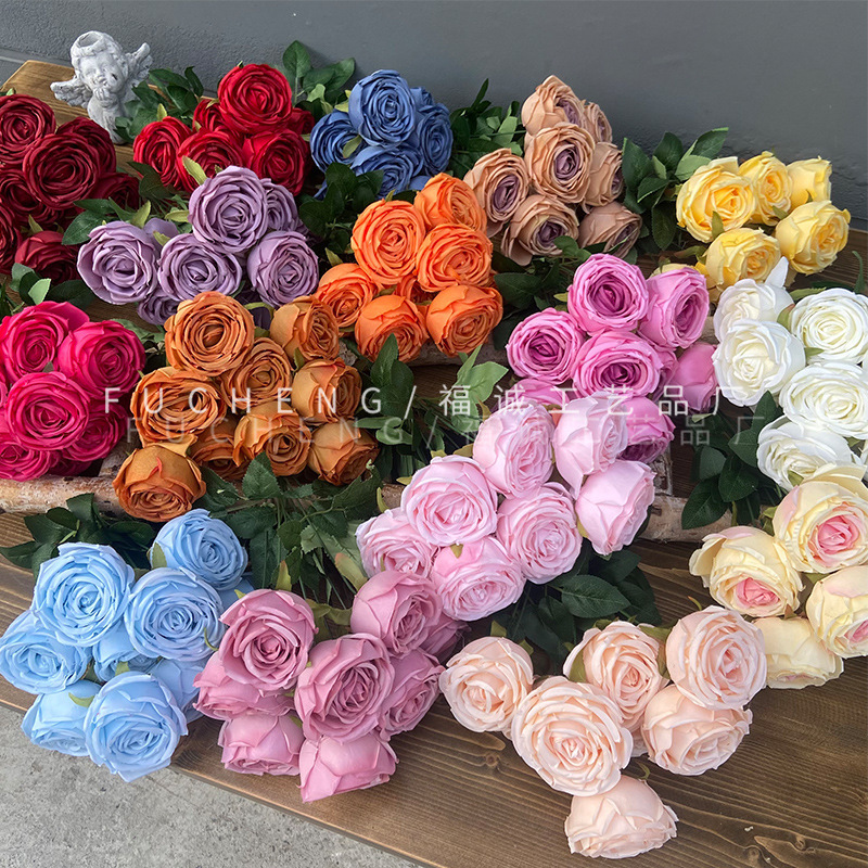 9-Head Princess Rose Artificial Flower Wedding Window Display Fake Flower Manufacturer Wholesale Rose Waterfall