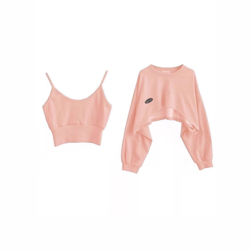 Cross-border Xiyin Explosions Niche Chic Top Spring and Autumn Short Sling Sweater Women's Design Sense Sling Top Two-piece Set Cross-border Xiyin Explosions Niche Chic Top Spring and Autumn Short Sling Sweater Women's Design Sense Sling Top Two-piece Set