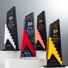 步步高升金属黑色水晶奖杯定 制年会颁奖优秀员工纪念品荣誉纪念