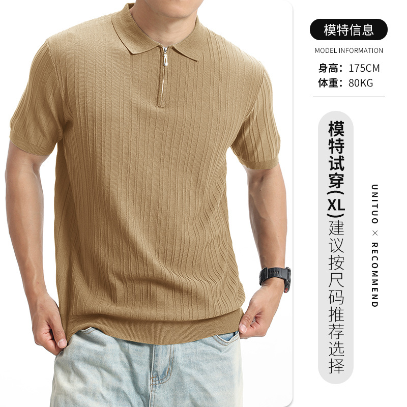 Europa y América transfronterizas camiseta de polo de seda de hielo para hombres de verano viejo estilo de alta sensación de camiseta de manga corta de punto con solapa para hombres image 10