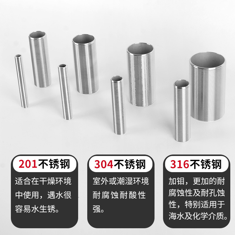 304不锈钢外丝空心管通全丝加长穿板接头全牙螺纹杆4/6分1/2寸|undefined