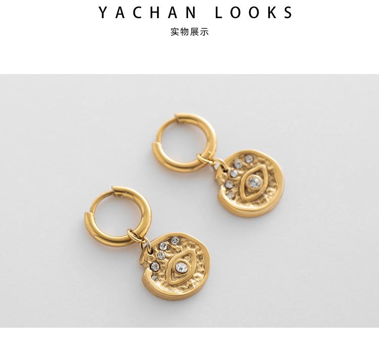 Stainless Steel Pendan Round Coins Trend Demon Eye Pendant Earrings_colorza_3