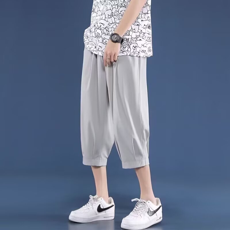 Men's Summer Thin Ice Silk Loose Plus-Size Sports Casual Shorts, Trendy Brand 7/8 Length Pants
