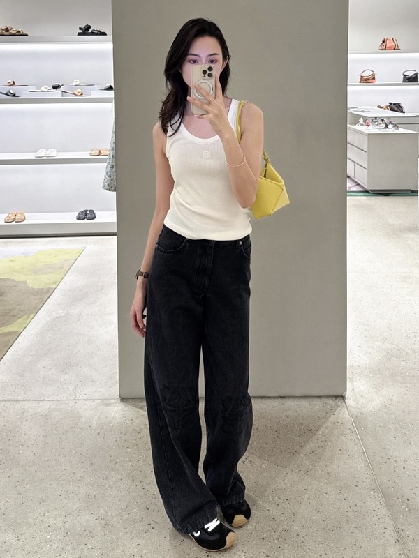 L.Y.W直筒牛仔裤女黑灰色刺绣幂同款阔腿显瘦通勤长裤女2025秋款|undefined