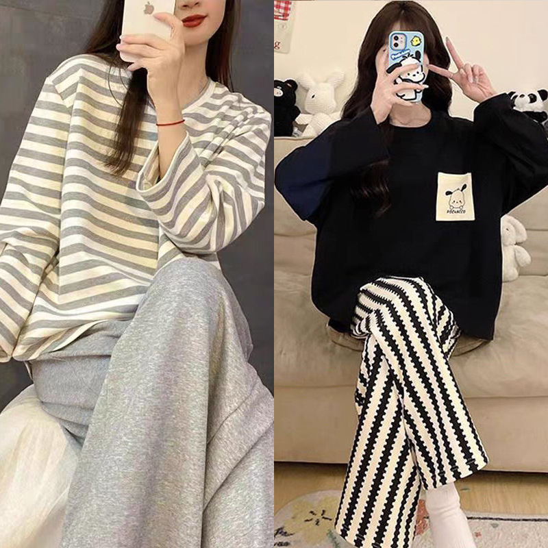 Cross-Border Pajamas for Women in Autumn and Spring, Long-Sleeved Women's Loose and Cute Home Clothes That Can Be Worn Outside, Autumn and Winter Sports and Leisure Suits