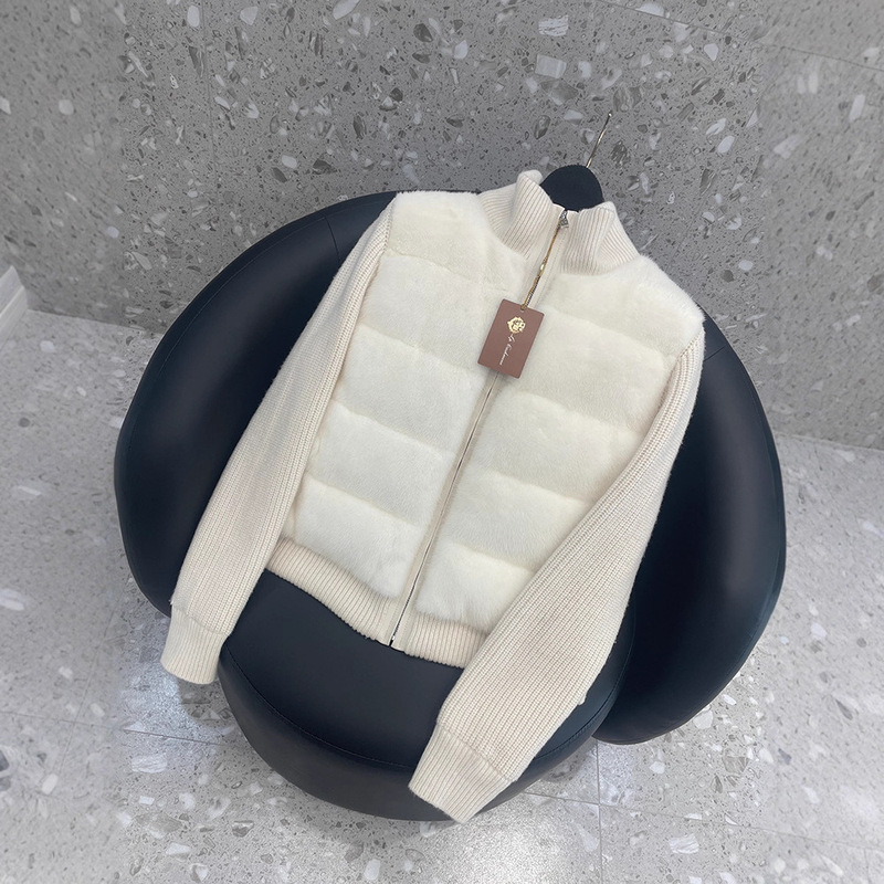 2025 New Autumn and Winter Lp Same Style Cream White Mink Fur Goose down Liner down Jacket Stand Collar Short Jacket for Women