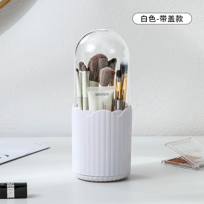 Caja de almacenamiento de cepillo de maquillaje de escritorio lápiz labial de gran capacidad caja de almacenamiento de cosméticos transparente giratoria estante de almacenamiento de artículos
