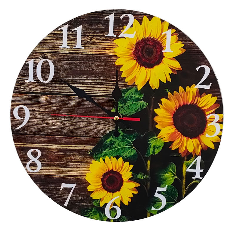 2D sin marco pintura flor reloj de pared redondo de 10 pulgadas reloj electrónico minimalista creativo hogar escaneo segundo reloj de venta caliente transfronteriza