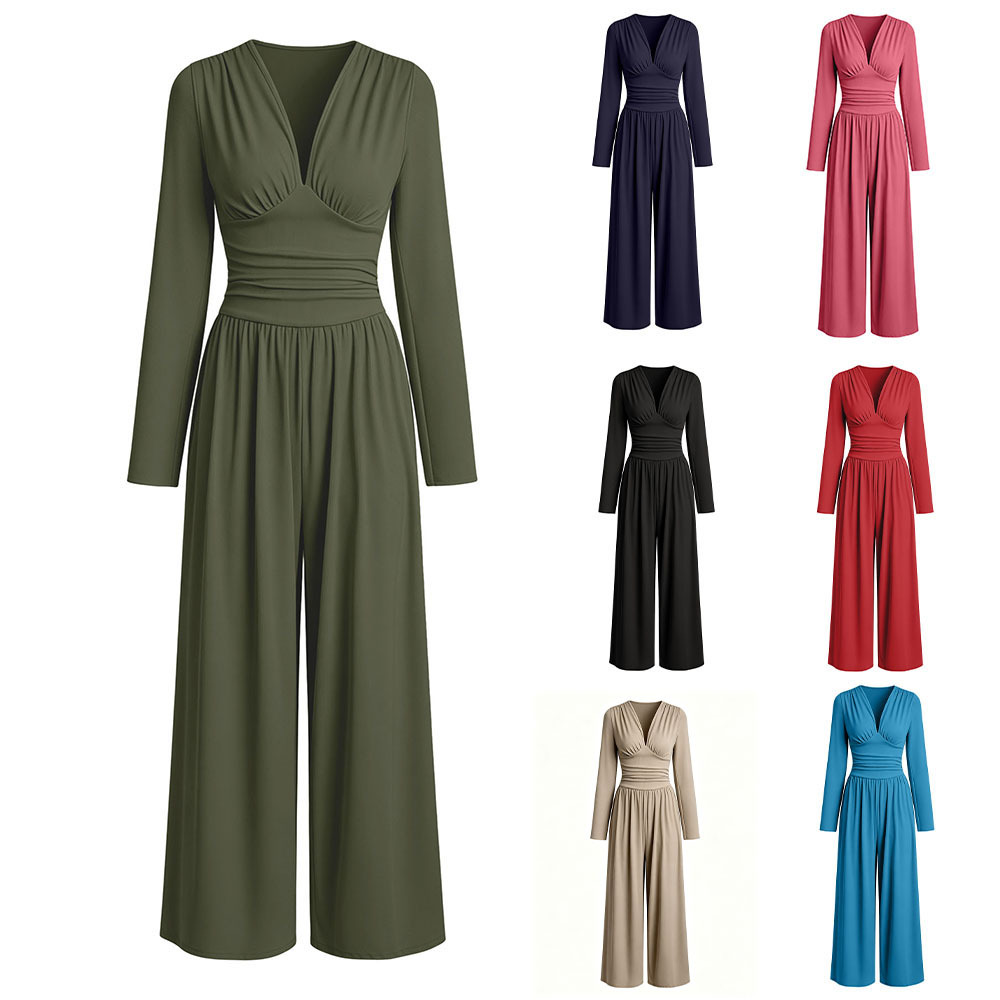 2026 Amazon Eeby European and American cross-border new long-sleeved jumpsuit, loose wide-leg pants for women