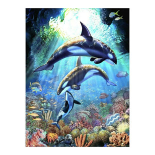 Whale in the deep sea three dolphins Diamond painting cross stitch point diamond stickers cross stitch wholesale diamond embroidery