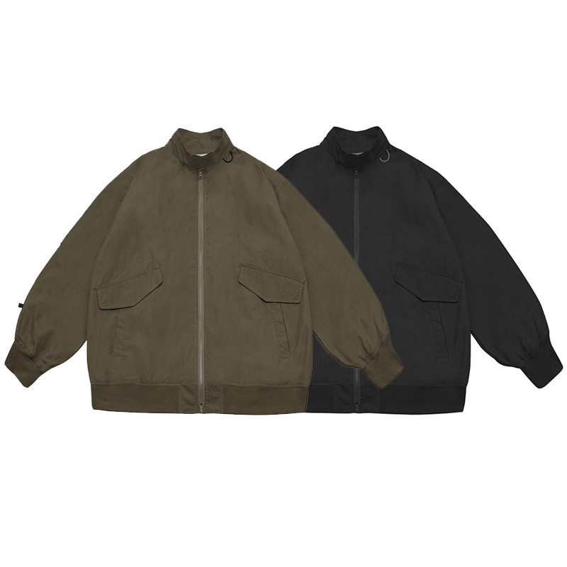 Japanese Style Retro Ami Khaji Military Style Profile Work Jacket Men's and Women's Loose Ma1 Aviator Collar Jacket