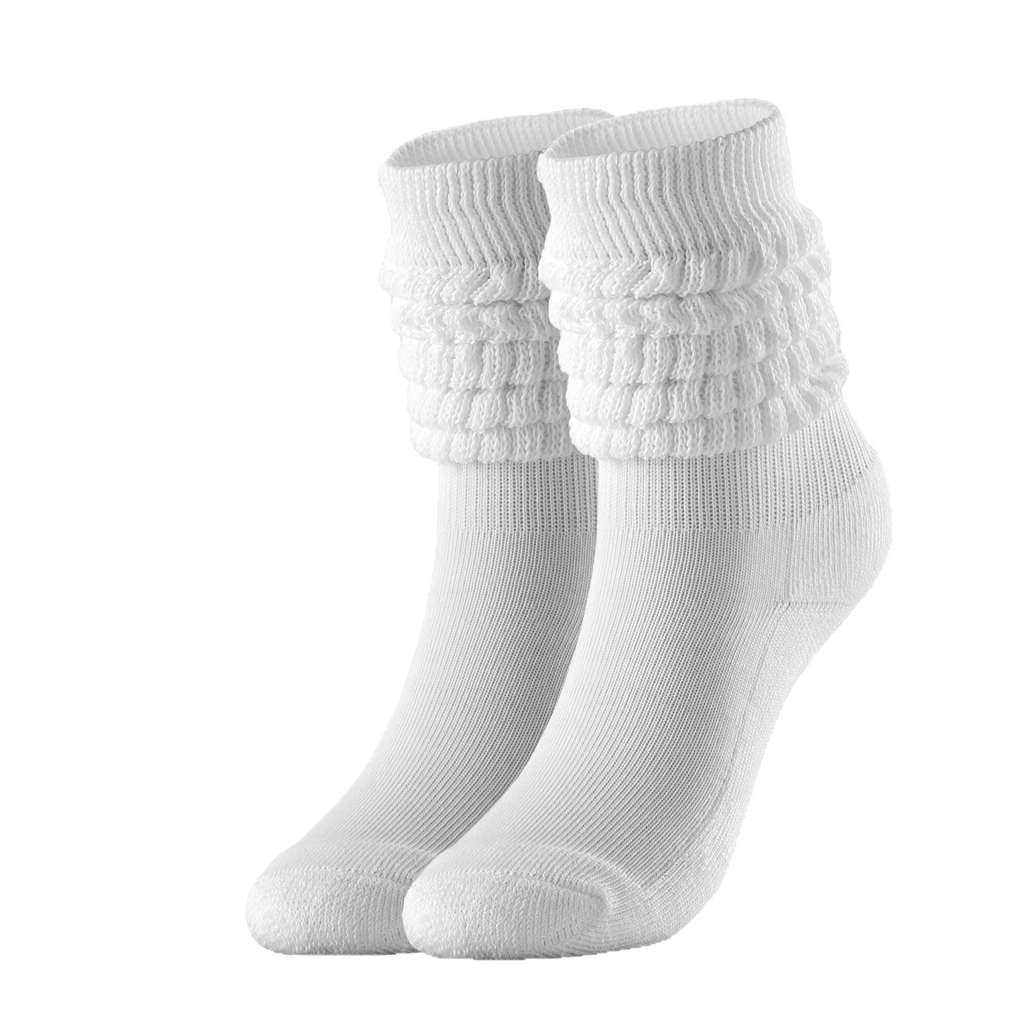 Women Solid Color Bubble Ruffle Cuff Slouch Socks, Soft Knit Mid Calf Scrunch Stackable Socks, Casual Daily Wear Thick Pleated Top Crew Socks_voghion.com