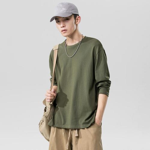 Autumn Plain Color Long Sleeve Men's and Women's Streetwear Hip-Hop Loose Long Sleeve T-Shirt Top Korean Style Round Neck Base Shirt Hoodie Top