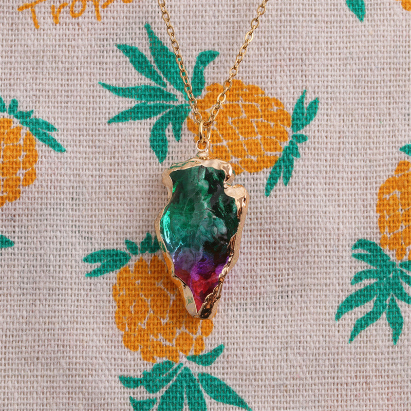 wholesale jewelry multicolor triangle cystal stone pendant stainless steel necklace nihaojewelry