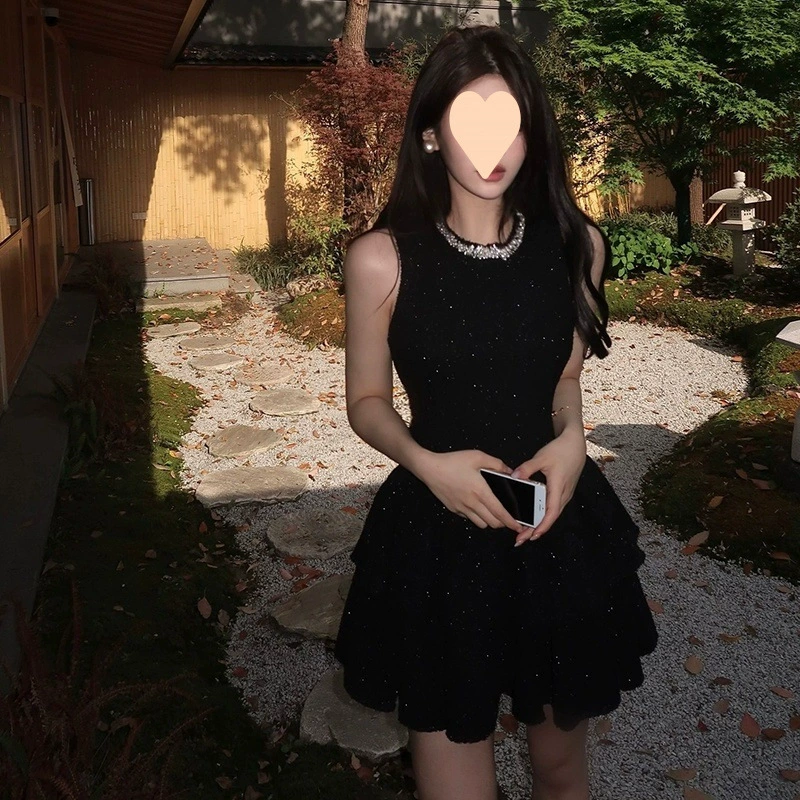 Маленькое черное платье в стиле элитного платья на день рождения, платье-тортик, светское французское платье без рукавов, женское летнее новое платье