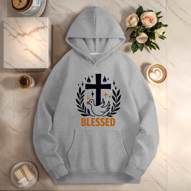 Cross Dove Women's Casual Sweatshirt Blessed Pattern with Dove & Cross Design Sweatshirt