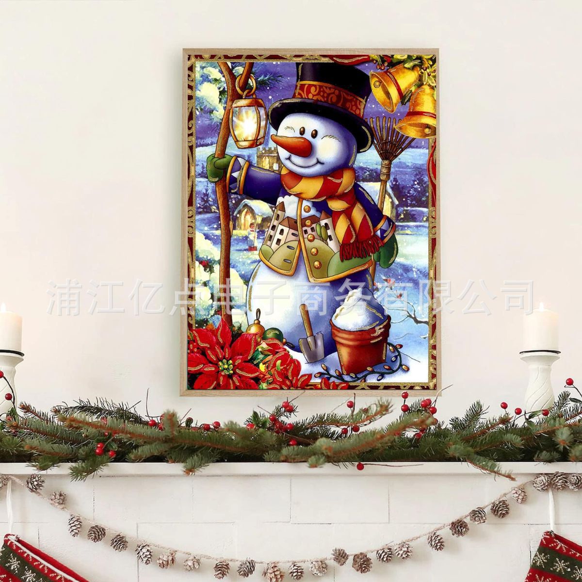 Minería caliente transfronteriza Pintura de diamantes de Navidad Pegatinas de ladrillo 5d con marco Punto de Cruz hecho a mano Sala de estar Decoración de pared Pintura colgante