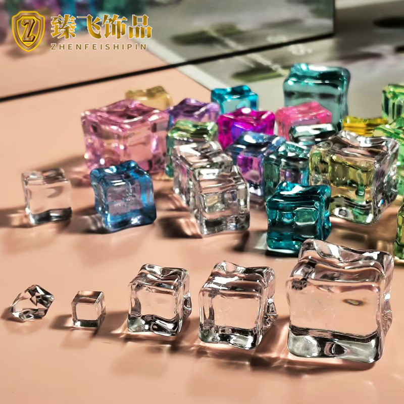 Acrylic Simulated Ice Cubes, High-Transparency, Luminous, Fine Sparkle, Square Fake Ice Cubes, Photography Accessories, DIY Ice Cube Ornaments
