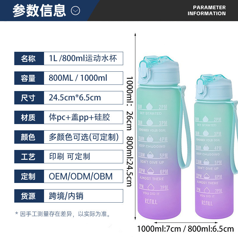 Taza de agua de plástico, botella de agua deportiva de color degradado resistente a altas temperaturas, escala portátil, taza de paja de verano transfronteriza de Amazon al por mayor