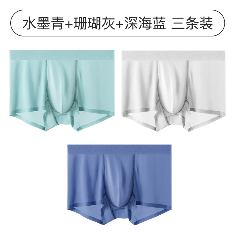 Ropa interior de hombre de seda de hielo sin costuras color puro ultrafino de verano seda de morera transpirable antibacteriano cintura media ropa interior cómoda para hombres