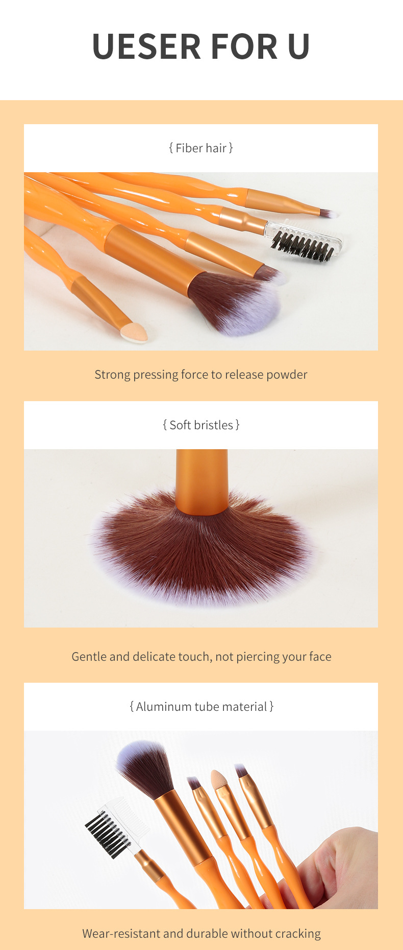 LMLTOP Makeup Brush Set of 5 pieces: Setting, loose brush, eyelash comb, Eyebrow Brush, Eyeshadow Brush TOP-035 undefined
