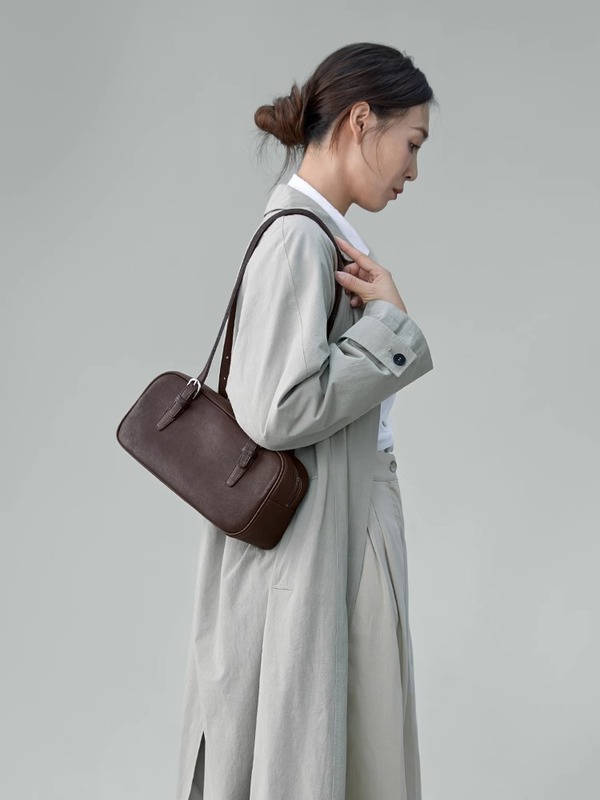 Qiu Zhen レトロボウリングバッグ女性のヨーヨーニッチ植物タンニンなめし第一層牛革バッグハンドバッグ本革脇の下バッグ女性のバッグ|undefined