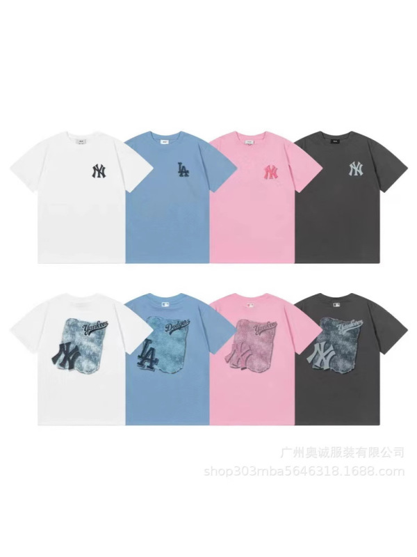 韓国 25ss 新 MLB 春夏新作 ny ビッグロゴ刺繍半袖プリントラウンドネック Tシャツ男女兼用|undefined