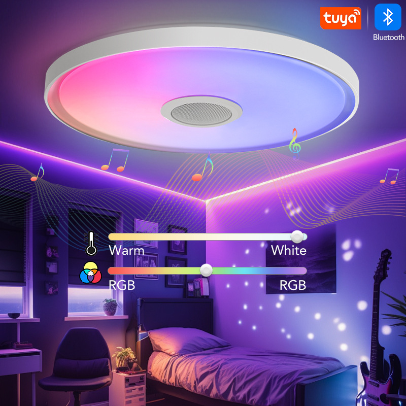 Cross-Border Ceiling Light Rgbcct Full-Color Smart Bluetooth Music Bedroom Light Infrared Remote Control Graffiti Ceiling Light