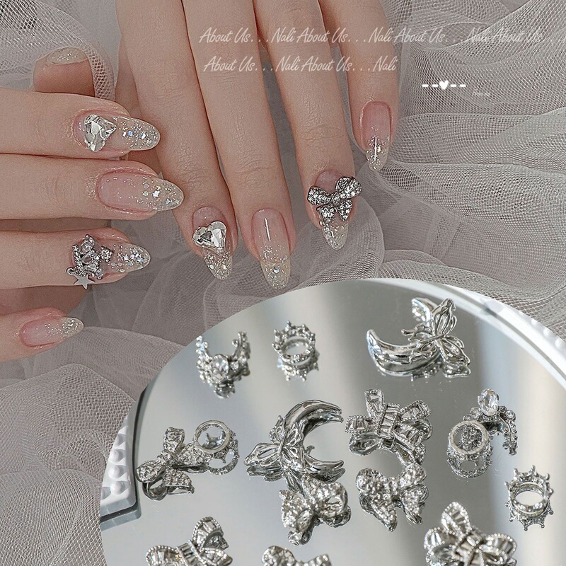 Nail accessories Crown moon Butterfly Super Flash silver alloy square diamond popular online bow nail accessories Diamond Nail accessories Crown moon Butterfly Super Flash silver alloy square diamond popular online bow nail accessories Diamond
