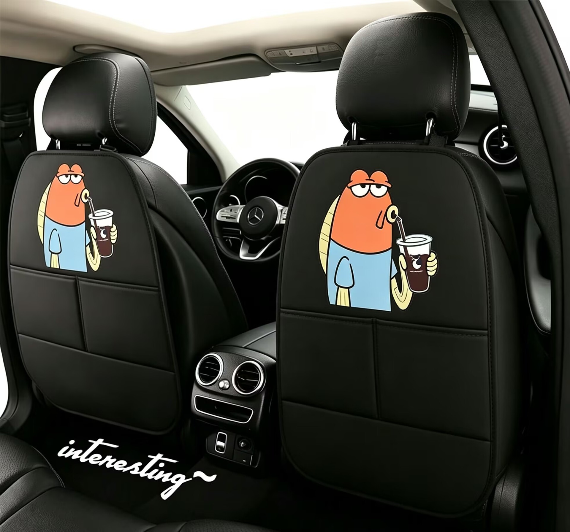 Car anti-kick mat, children's seat back anti-kick pad, SpongeBob Bikini Bottom red fish rear seat anti-dirt pad, cartoon anti-kick