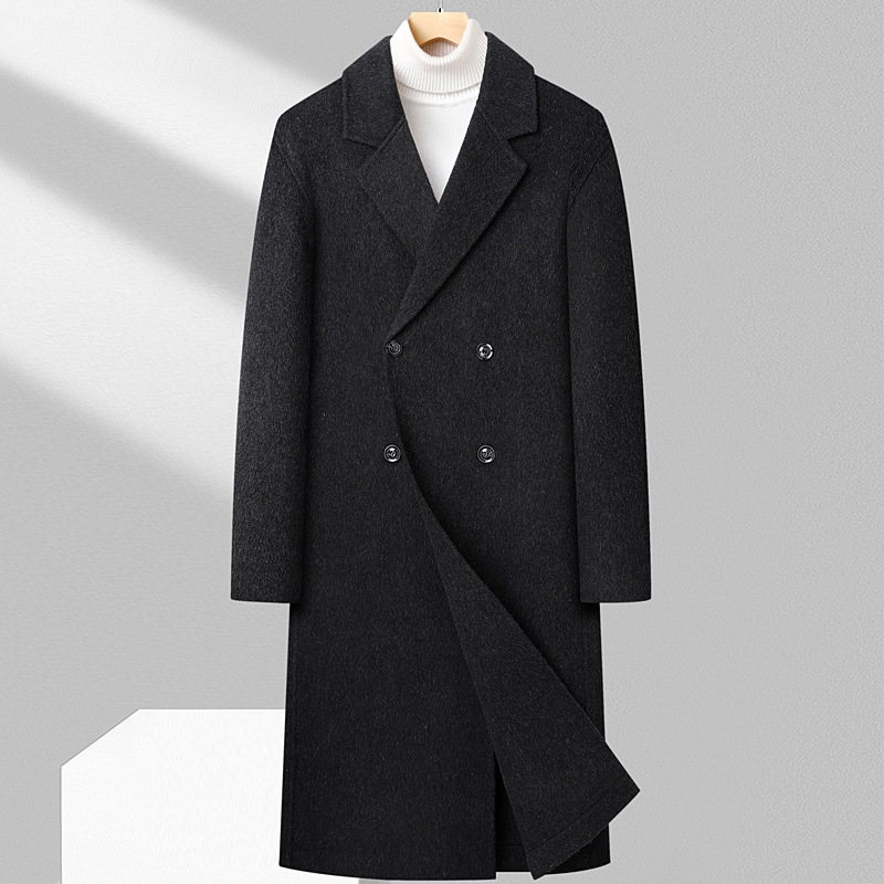 Korean Style 70% Double-Sided Wool Outwear for Men, Extra Long Double-Breasted Woolen Windbreaker, Autumn and Winter Thickeneded down Liner Korean Style 70% Double-Sided Wool Outwear for Men, Extra Long Double-Breasted Woolen Windbreaker, Autumn and Winter Thickeneded down Liner