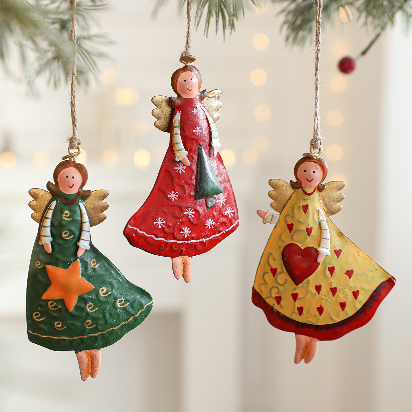 Cross-border americano rural retro hacer viejo hierro forjado Angel de Navidad chica decoración colgante decoración del árbol de Navidad colgante