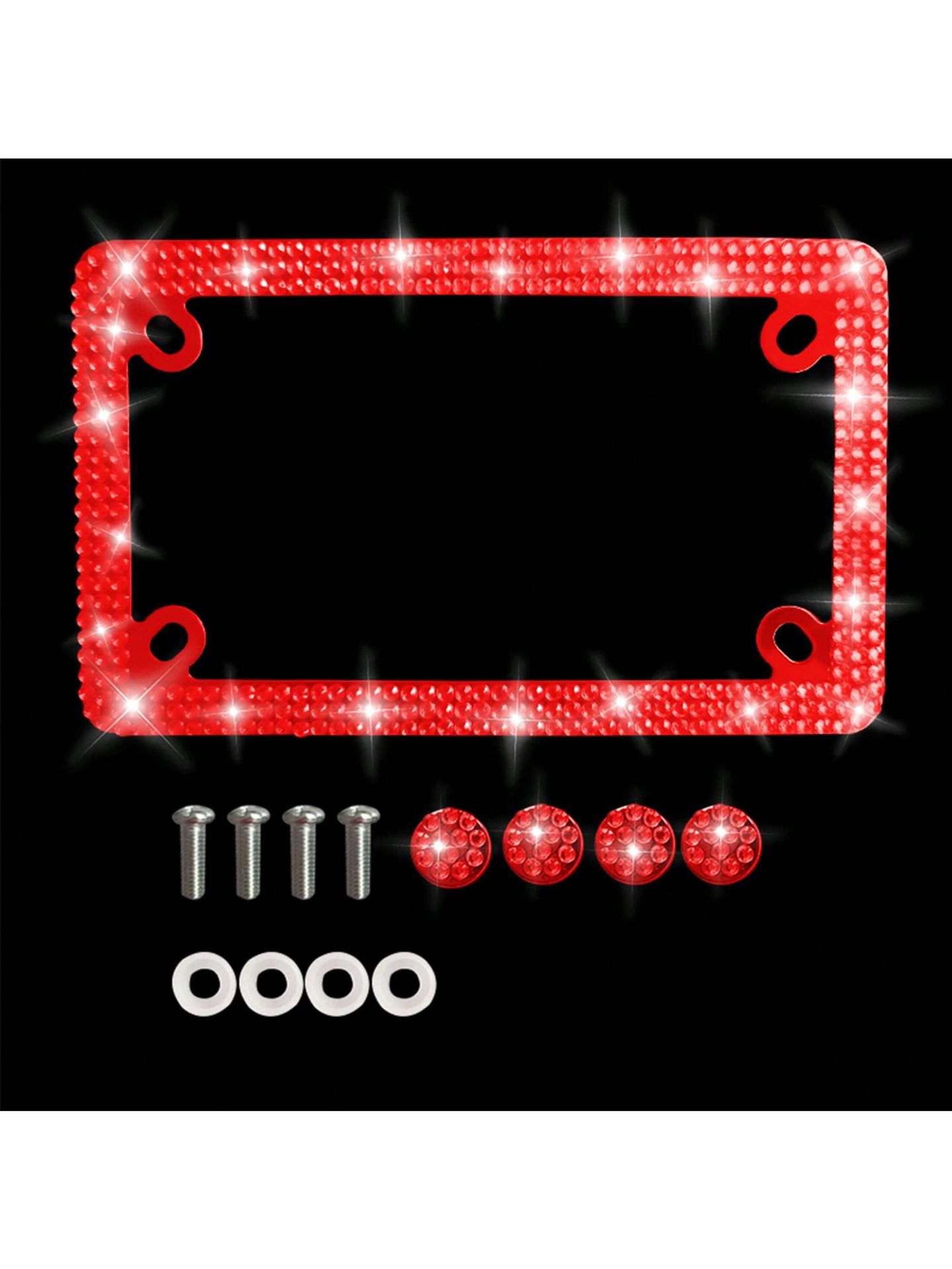 Motorcycle 4-Hole Rhinestone License Plate Frame Stainless Steel