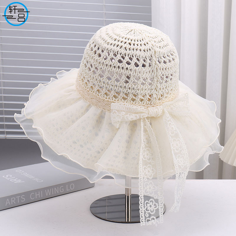 Fashionable knitted breathable comfortable cute sun hat with bow for…