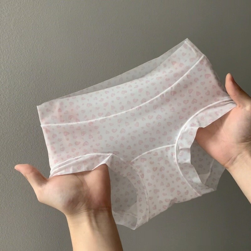 Cartoon Cute Thin Ice Silk Seamless Mid-Waist Boxer Briefs for Women with Extended Pure Cotton Crotch, Breathable Women's Underwear