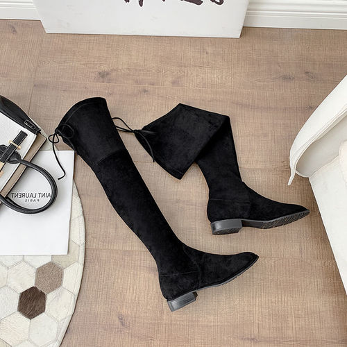 Women's Knee-High Slimming Elastic Boots 2025 Autumn/Winter Flat Fleece Lined Over-the-Knee Boots