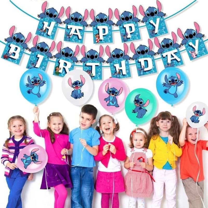 新しいブルーステッチテーマパーティー装飾子供の誕生日フラグケーキインサートバルーンステッカーセット|undefined