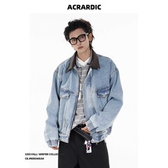 ACRARDIC2025高街蓝色牛仔夹克男女cleanfit复古痞帅水洗外套短款