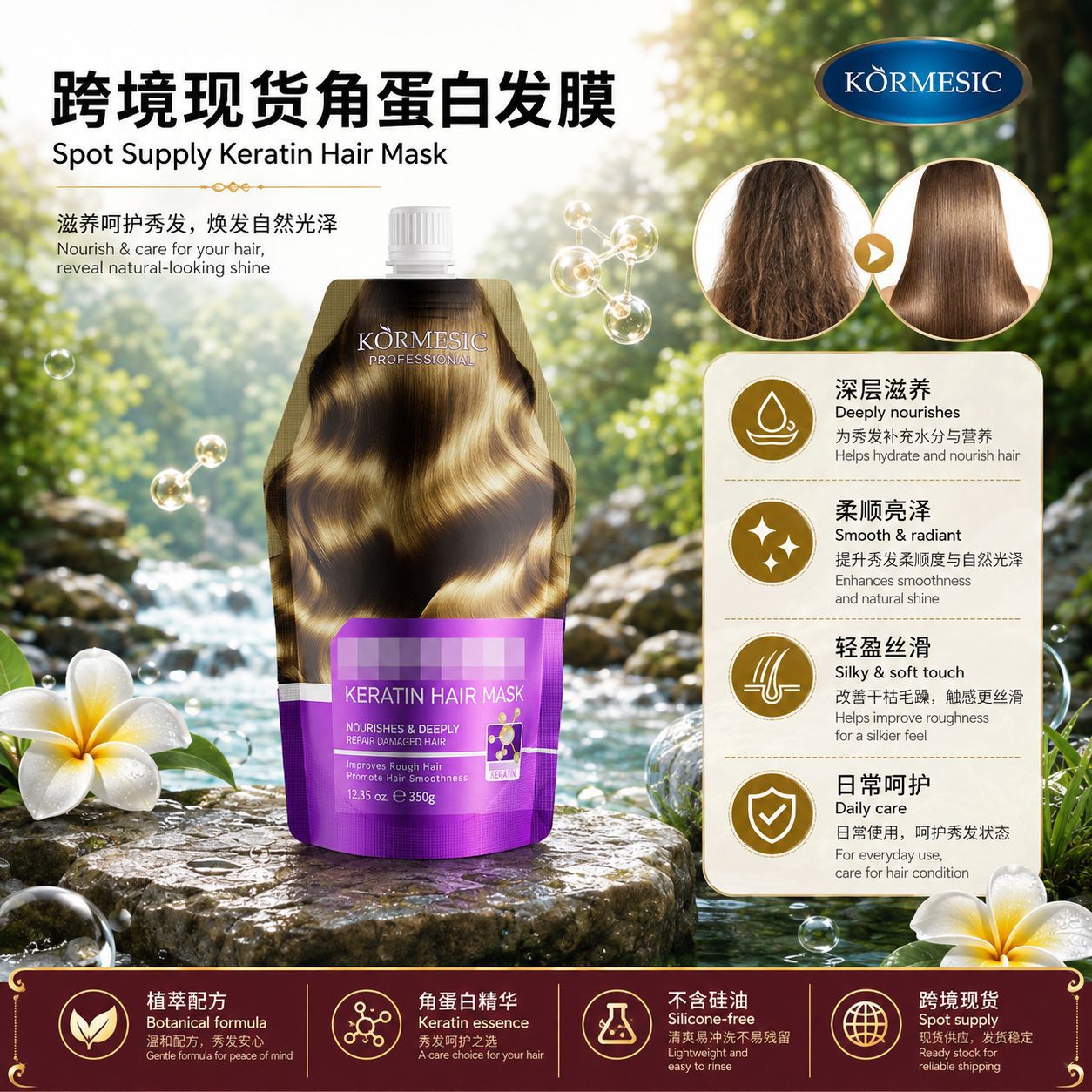 Mascarilla Capilar de Queratina Hidratante para Cuidado del Cabello