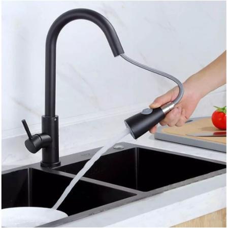 Foreign Trade Style Stainless Steel Kitchen Pull-Out Faucet with Spray Head, Rotating Pull-Out Faucet with Water Pipe