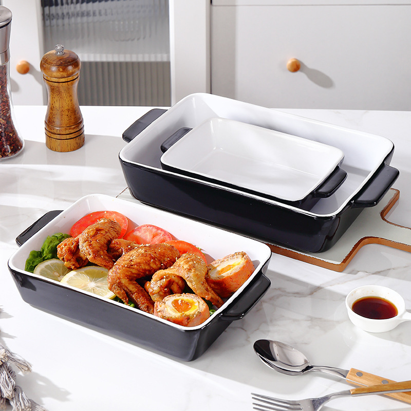 Double-Ear Baking Pan Set for Baking Oven Cheese Baked Rice Pan Pasta Plate Microwave-Safe Direct from Manufacturer