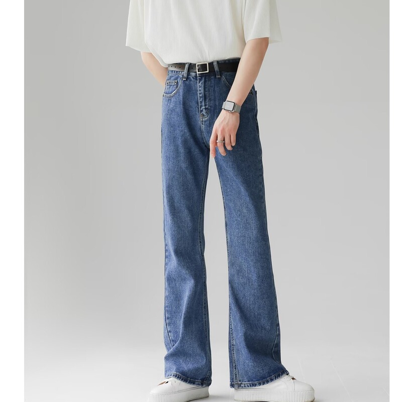 New Design Sense Micro-flare Jeans Men's Dipped Casual Trousers Loose All-match Retro Washed Straight Leg Pants