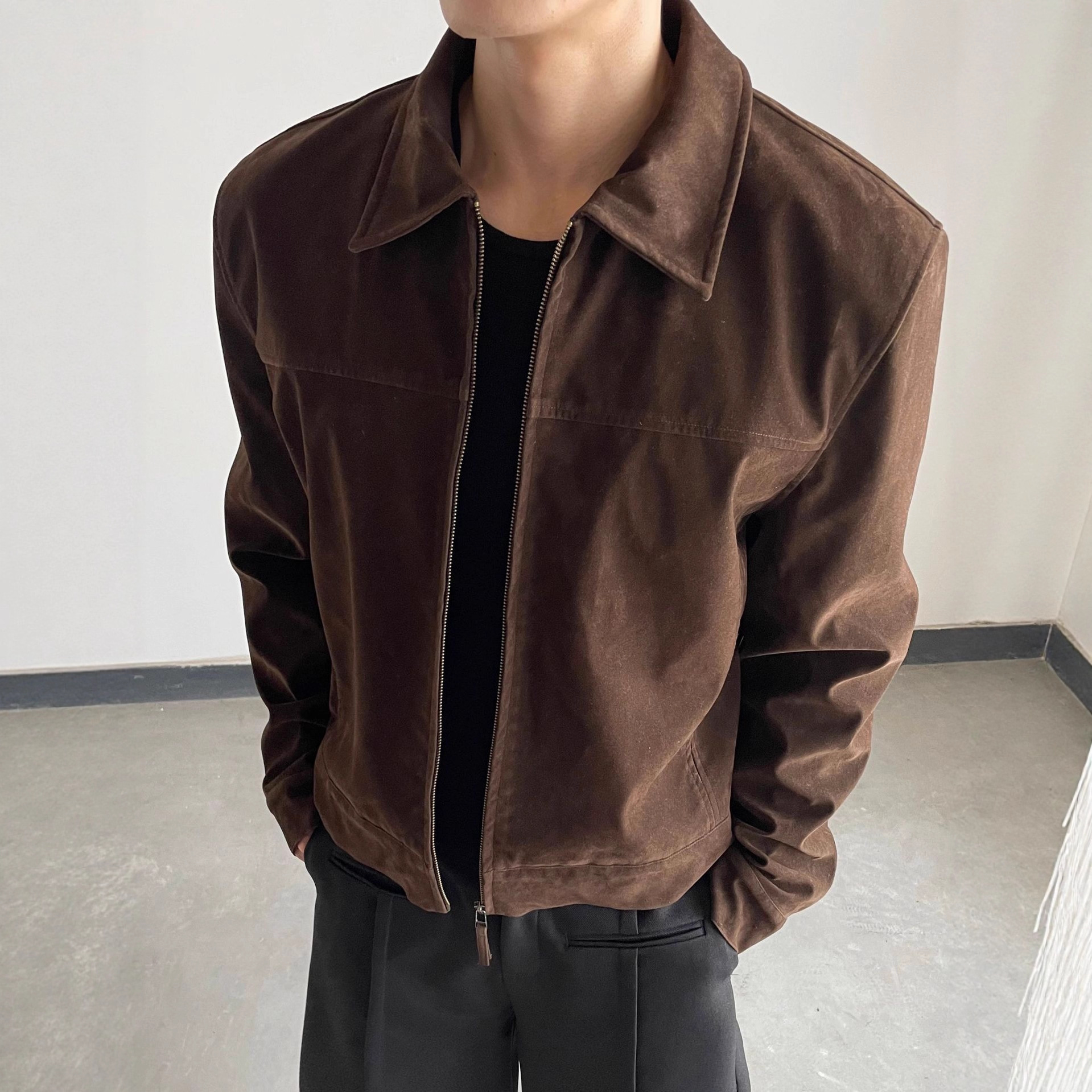 2026 New Style Dark Brown American Retro Short Jacket for Men, Autumn High-End Stylish Shoulder-Length Lapel Jacket