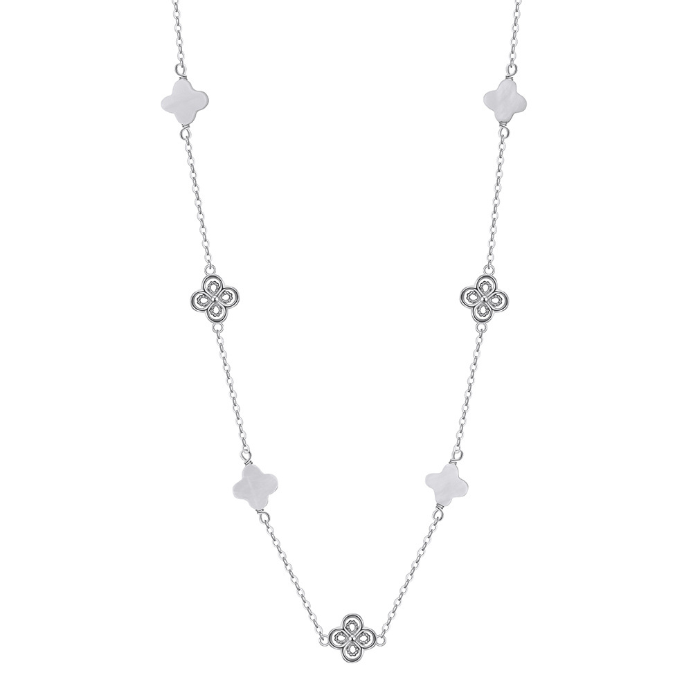 Pure Silver Four Leaf Clover Necklace For Women Natural Shell_voghion.com