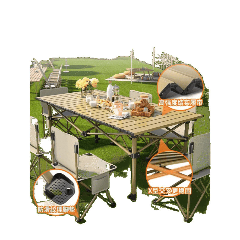 Se puede levantar mesa plegable al aire libre engrosada mesa de picnic de camping portátil puesto de mesa de rollo de huevo de barbacoa mesa y silla