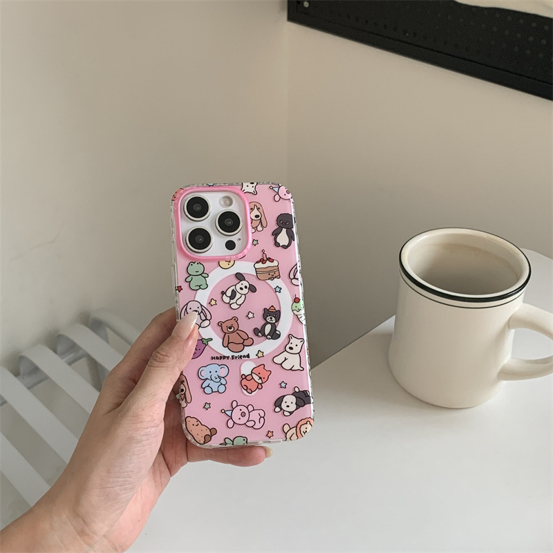 粉底满屏小动物磁吸适用iPhone17苹果16ProMax/15/14手机壳少女心|undefined
