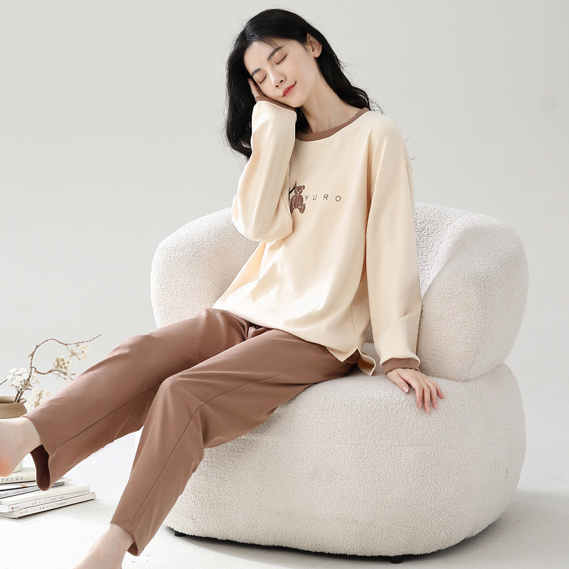 슈퍼 소프트 신장 면 파자마 여성 긴 소매 봄과 가을 100% 면 달콤한 재고 라이브 다이파 여성 홈 옷
