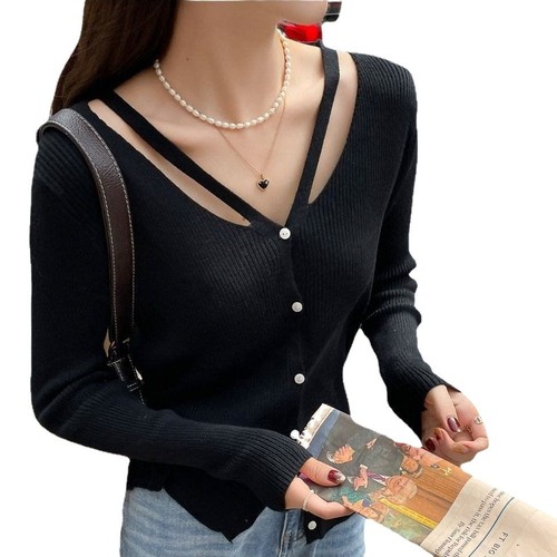 Minority V-neck thin sweater 2025 summer and autumn new Korean style fashionable design knit women's outerwear for women
