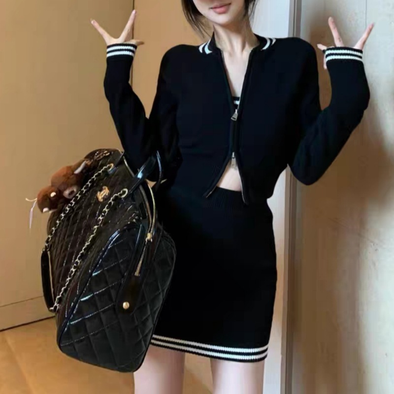早秋通勤时髦高级感休闲显瘦百搭运动系吊带外套针织套装|undefined